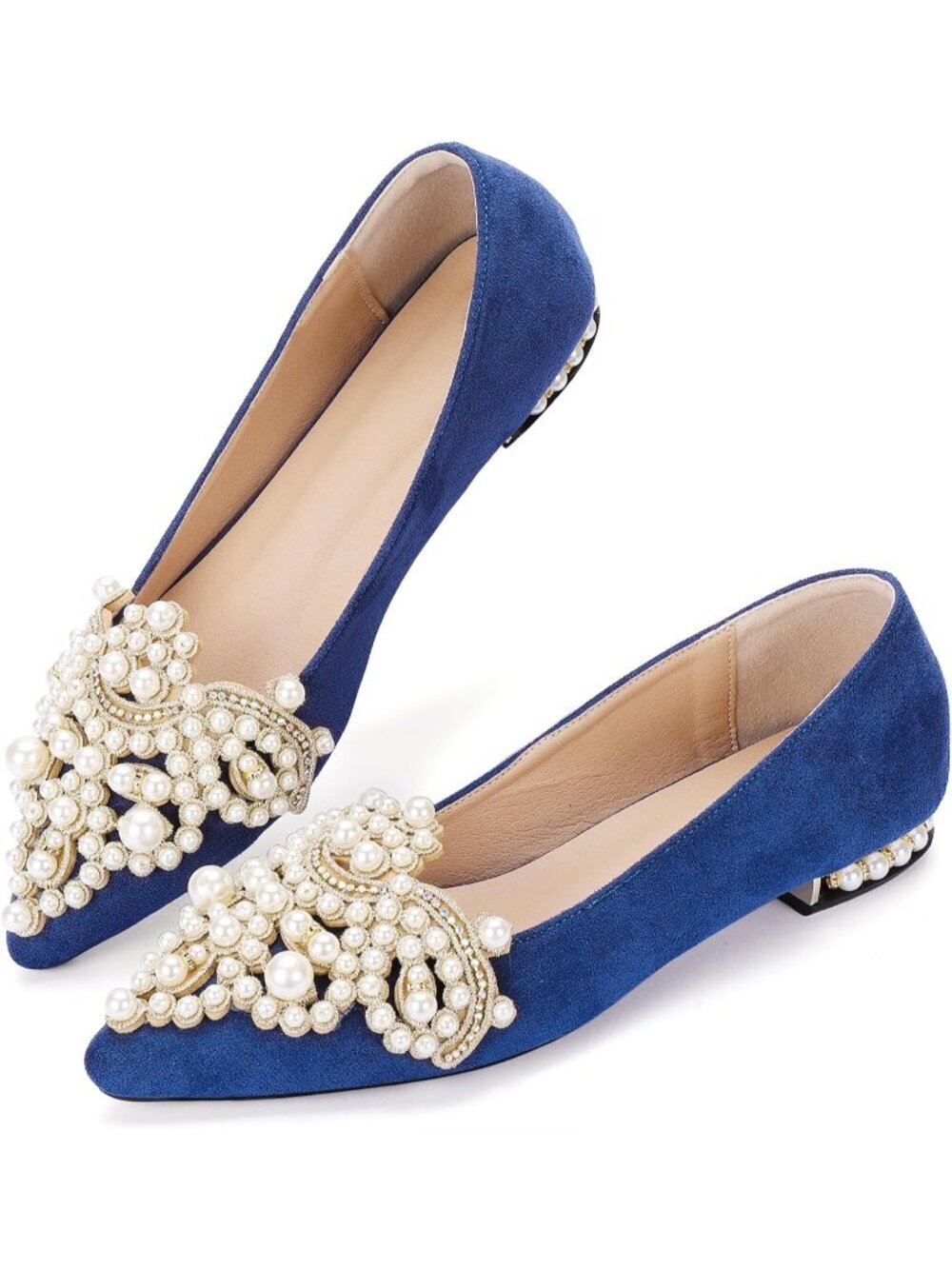 〽️Women's Blue Slip On Bling Rhinestone  Low Heel Pointed Comfort Flats Shoes